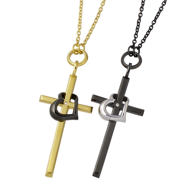 ケンブラッド KEN BLOOD シルバー ネックレス ペア クロス & ハート ダイヤモンド KB-KP-325GDBK-P 送料無料