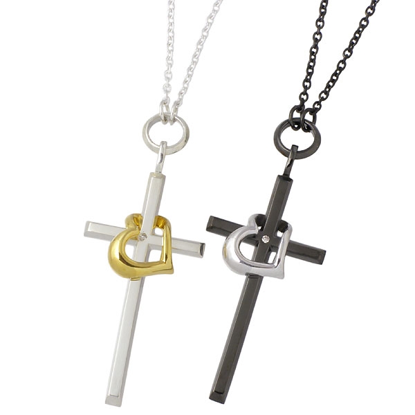 ケンブラッド KEN BLOOD シルバー ネックレス ペア クロス & ハート ダイヤモンド KB-KP-325SVBK-P 送料無料