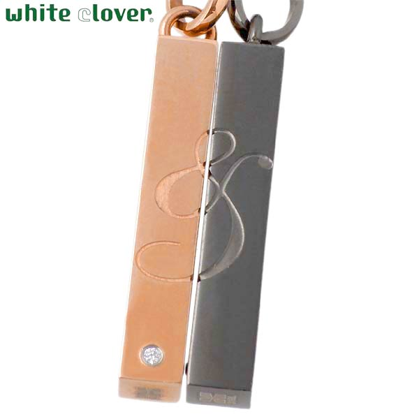 white clover (ホワイトクローバー) 角柱 プリズム 「&」 ステンレス ネックレス ダイヤモンド ブラック【刻印可能