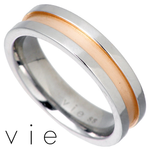 vie(ヴィー) ステンレス ライン ペアー リング ブラック K18