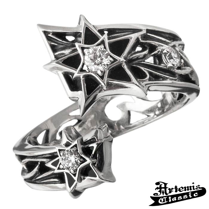アルテミスクラシック Artemis Classic ダブル スター シルバー リング ACR0284白黒のコントラストが美しい星モチーフデザインのシルバーリング。黒い石はエナメル、透明な石はキュービ