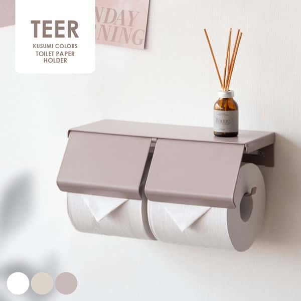 シンプルでスタイリッシュなデザインが特徴の『TEER（ティール）』シリーズからお部屋に溶け込む可愛いくすみカラーが仲間入り♪補充が少ない二連式トイレットペーパーホルダーは毎日のおトイレが快適。取り出し
