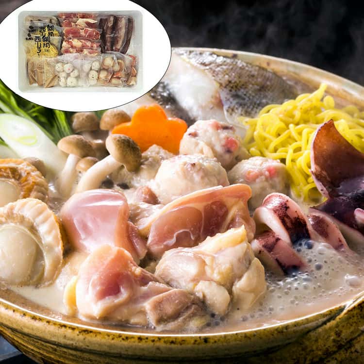 北海道 鶏白湯鍋 Aセット( 鶏もも肉500g いか 帆立 助宗鱈 つみれ 生ラーメン たれ) 北海道産の「鶏もも肉」を主役に「真いか」や「帆立