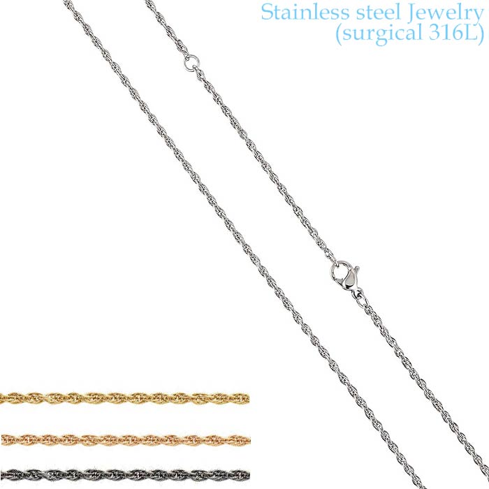 サージカル ステンレス アクセサリー 316L 細め ロープ チェーン 45cm 幅1.8mm ネックレスチェーン のみ だけ レディース メンズ 金属アレルギーフリー 人気 ギフト 誕生日 クリスマ